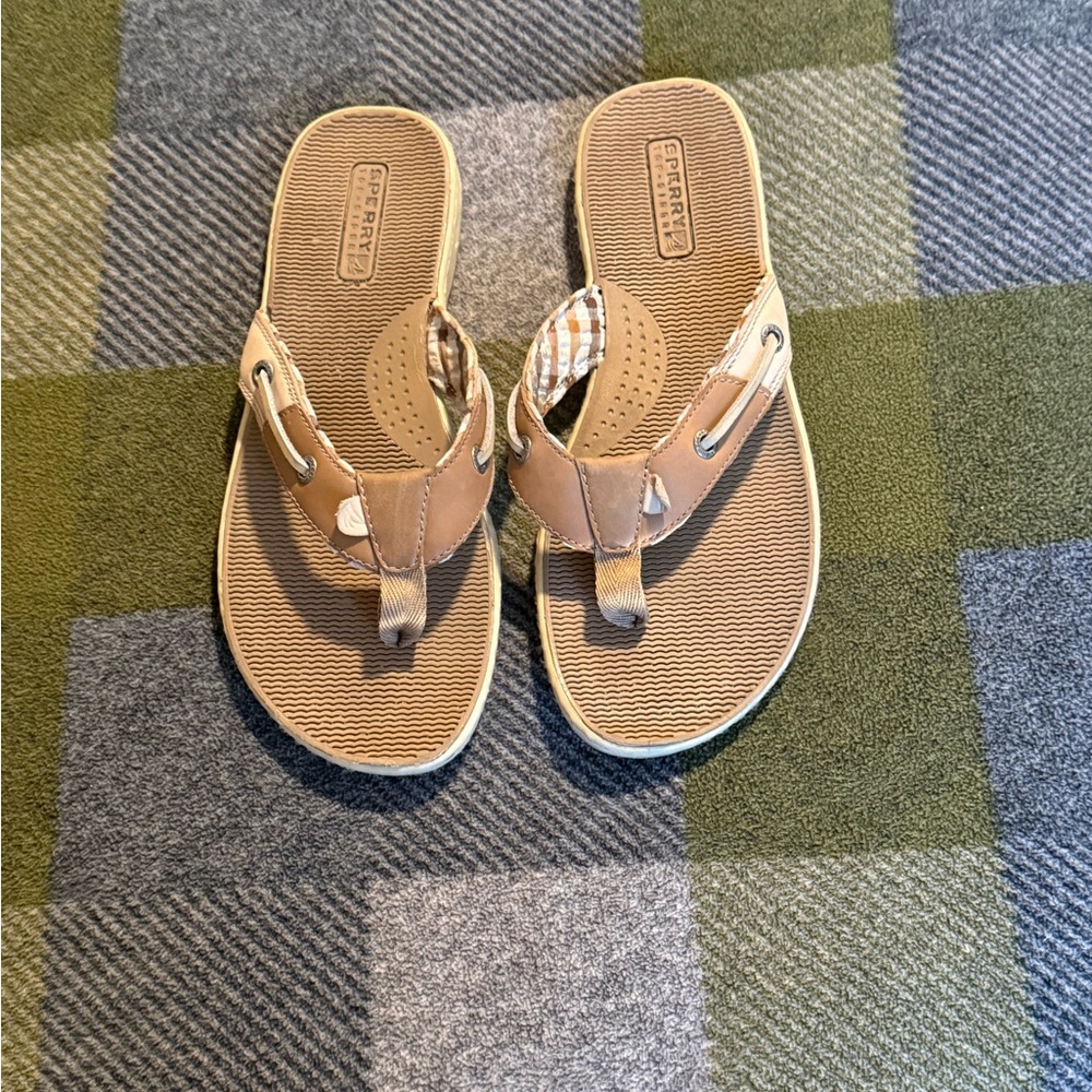 Women’s Sperry Topsider Tan Leather Flip Flop Thong Sandals - Size 9
